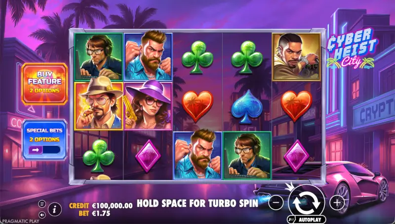 Cyberheist City slot interface during a base spin